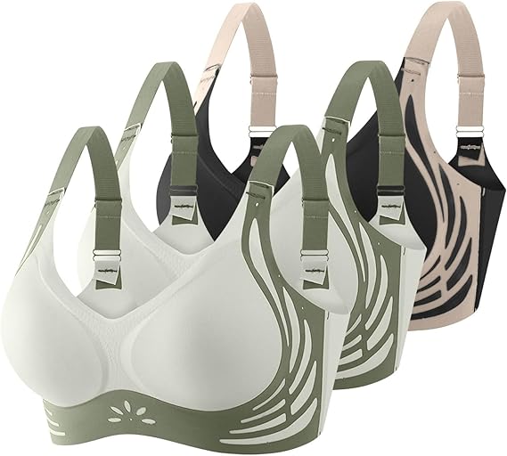 Generisch 3PC Women Bra with Buckle Front Lace Edge No Steel Ring Movement Seamless Gathering Adjustment Yoga Sleep Large Bra
